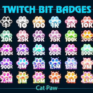 Cat Paw Twitch Bit Badges, Puppy Paw Twitch Bit Badges, Cat Paw Sub Badges, Puppy Paw Sub Badges for Streamers, Discord, YouTubers