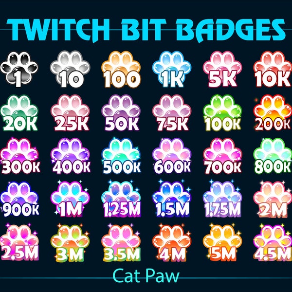 Badges de mors Twitch pattes de chat, Badges de mors Twitch pattes de chiot, Badges secondaires pattes de chat, Badges secondaires Puppy Paw pour streamers, Discord, YouTubers