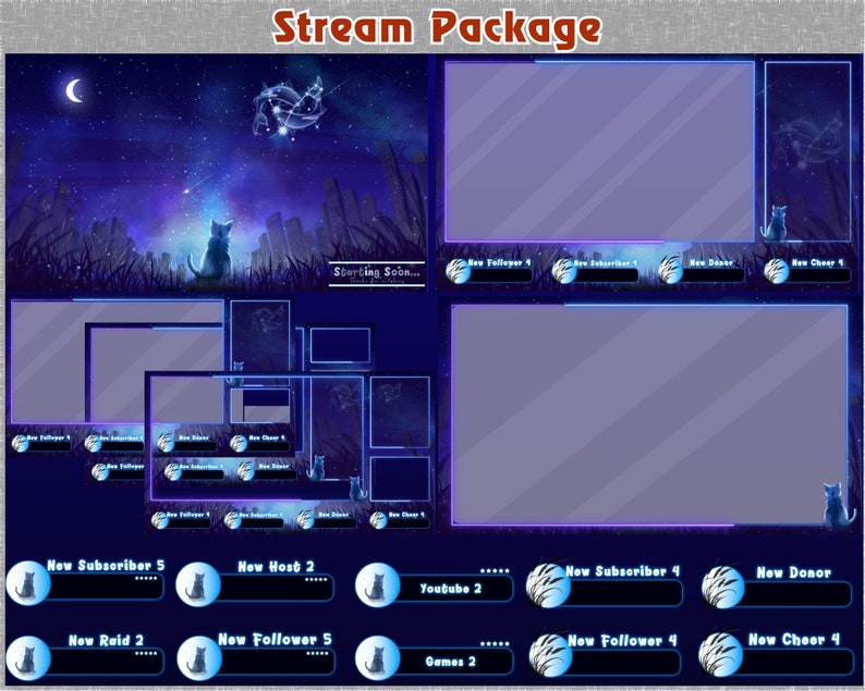 ANIMATED Pisces Celestial Stars Twitch Stream Overlay Package / Zodiac