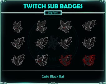 Cute Black Bat Twitch Sub Badges, Cute Black Bat Twitch Sub Bit Badges, Kawaii Sub Bit Badge for Streamers, YouTuber, Discord