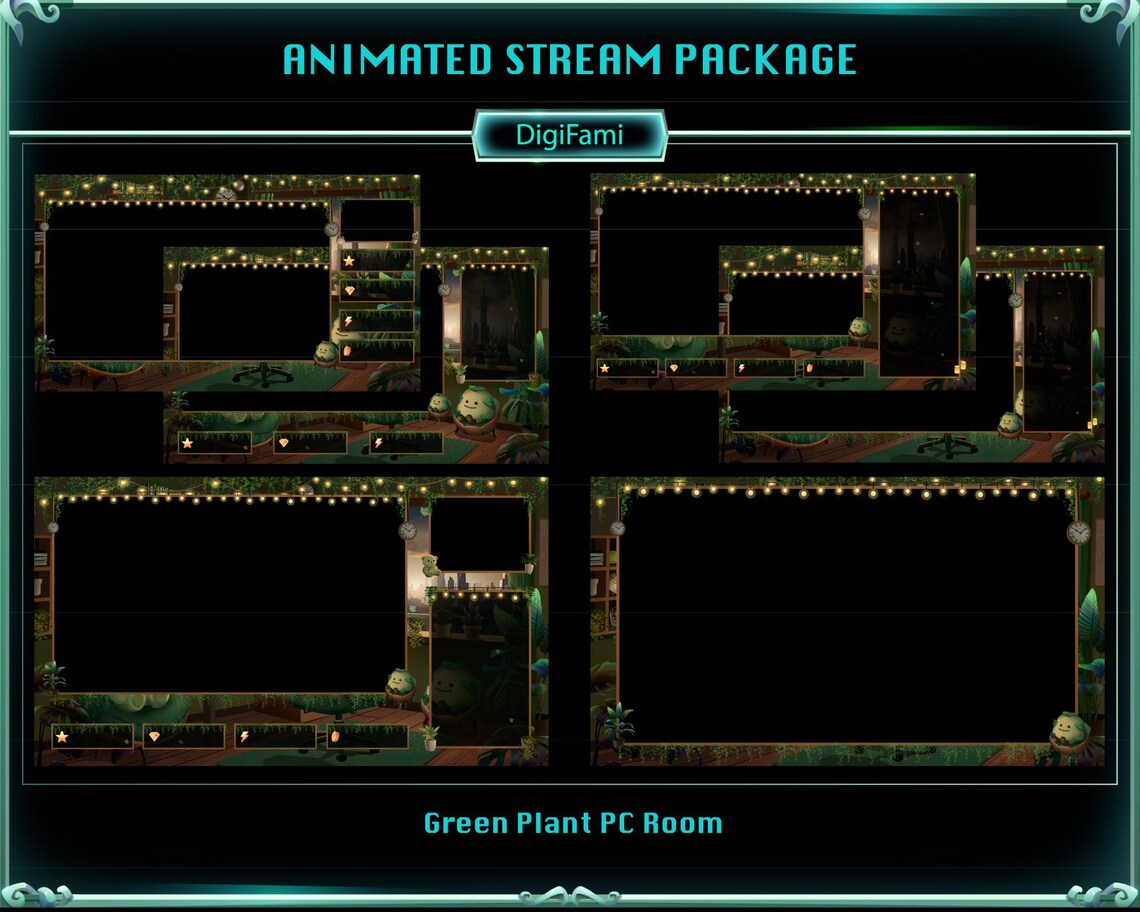 ANIMATED Stream Overlay Package Green Plant PC Room, Green Plant PC ...