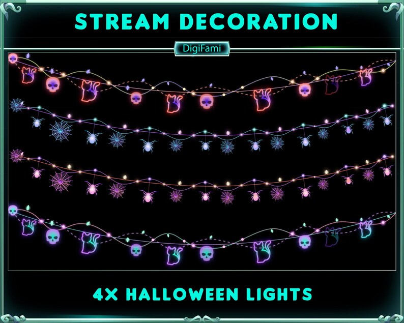 Halloween Witchy Cat Lights Animated Twitch Stream Decoration