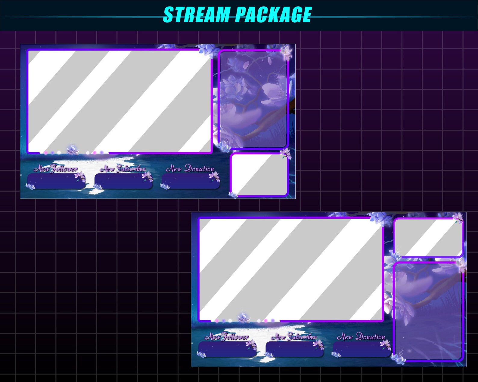 Paquete animado de superposición de Twitch Sakura Lake / Night Cherry ...
