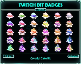 Colorful Yummy Cakes Twitch Bit Badges for Streamer, Discord, YouTube, OBS, Streamlabs