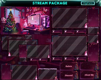 Weihnachten PC Raum Animiertes Twitch Overlay Paket, Weihnachten PC Schreibtisch Animiertes Twitch Overlay Paket für Streamer, OBS, Streamlabs