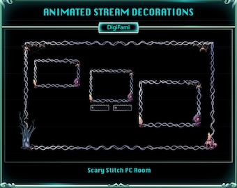 Spooky Stitch Desk Animated Stream Camera Overlays, Stitch Twitch Camera Overlays, Scary Stitch Twitch Webcam Decorations for Streamers