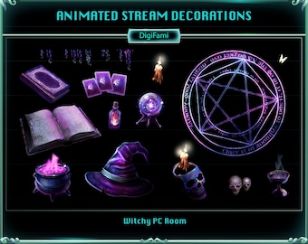 Witchy Twitch Items Animated Twitch Stream Decoration, Witchy Stream Stuffs Twitch Stream Decoration for Streamers, Vtubers