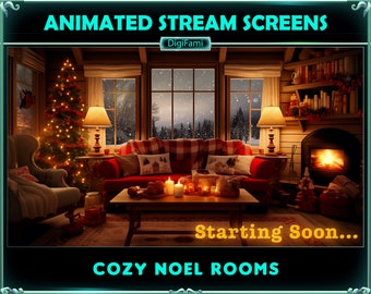 ANIMATED Twitch Stream Overlays Cozy Christmas Room, Cozy Christmas Room Animated Stream Screens for Streamers, OBS, Streamlabs - Ver. 2