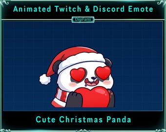 Süßer Weihnachtspanda Animierter Twitch Emote, Süßer Liebe Panda Chat Emotes, Süßer Panda Twitch Emotes für Streamer, Chatten