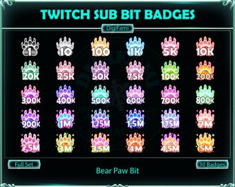 Bärentatze Twitch Sub Bit Badges, Bärentatze Twitch Bit Badges, Stream Abzeichen Set