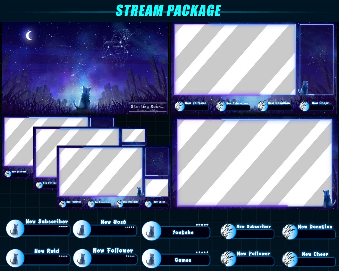Animated LEO Celestial Stars Twitch Stream Overlay Package / Zodiac LEO ...