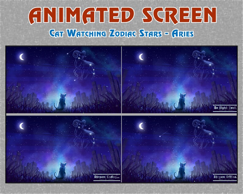 ANIMATED Aries Celestial Stars Twitch Stream Overlay Package / Zodiac