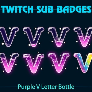Purple Letter V Bottle Twitch Sub Badge, Purple Liquid Letter V Twitch Sub Badge, Name Logo for Streamer, YouTuber, Discord, Streamlabs, OBS