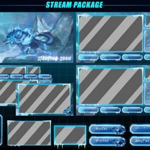 ICE Wolf Animated Twitch Stream Overlay Package, Winter Ice Wolf Twitch Overlays Full Package for Streamers, VTubers, OBS, Streamlabs