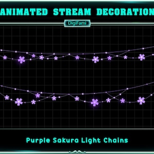 Animated Twitch Stream Decoration, Cute PURPLE Sakura Light Twitch Decoration, Cute PURPLE Cherry Blossom Light Chains for OBS, Streamlabs
