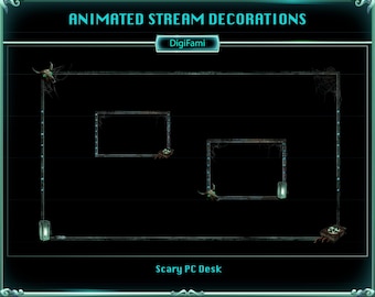 Spooky PC Desk Animated Stream Camera Overlays, Halloween Twitch Camera Overlays, Scary Animated Twitch Webcam Decorations for Streamers