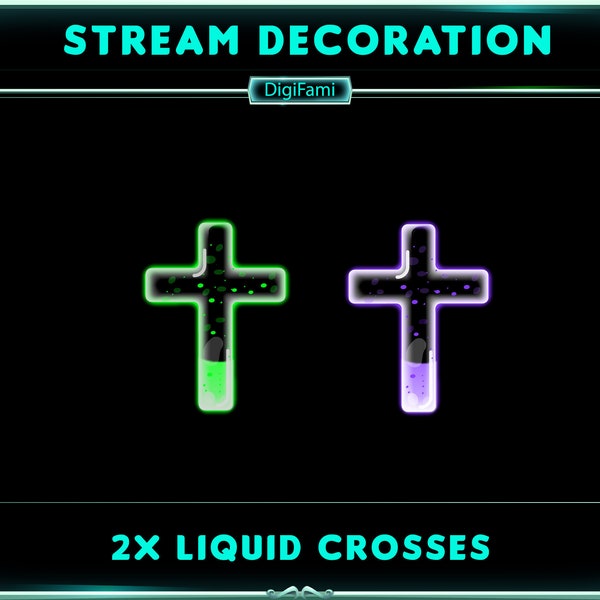 Neon Cross Bottle Stream Decorations, Neon Cross Bottle Twitch Decorations, Purple Cross Bottle Stream Decoration for Streamers, OBS