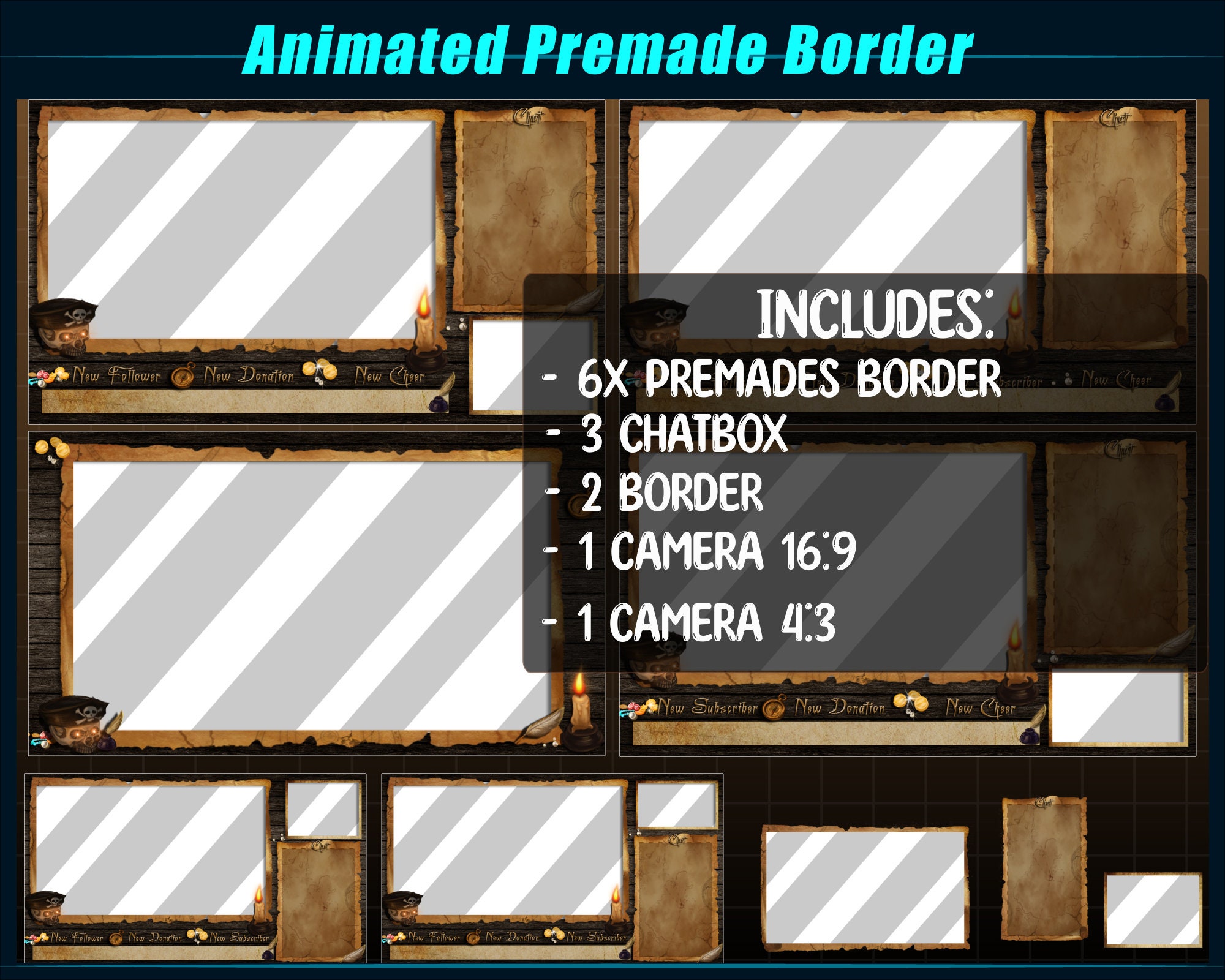 Ambush Overlay Example Animated Twitch Overlay Package Pirate Desk / Pirate Treasure Animated ...