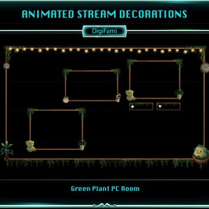 Green Plant PC Room Animated Twitch Camera Overlays, Green Plant Camera Borders, Green Camera Decorations for Streamers, YouTubers