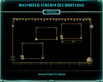 Green Plant PC Room Animated Twitch Camera Overlays, Green Plant Camera Borders, Green Camera Decorations for Streamers, YouTubers