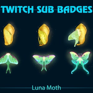 Luna Moth Twitch Sub Badges | Buttefly Twitch Sub Badges | Streamers, Vtubers, OBS | Kawaii Sub Bit Badges