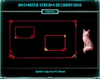 Spider Lily Fox Animated Twitch Camera Overlays, Spider Lily Fox Camera Borders, Spider Lily Fox Camera Decorations for Streamers, YouTubers