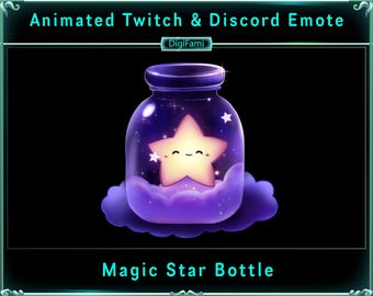 Himmlische Magie Flasche animierte Twitch Emotes, Animierte Stern Flasche Emotes, Himmlische Twitch Emotes für Streamer, Chatten