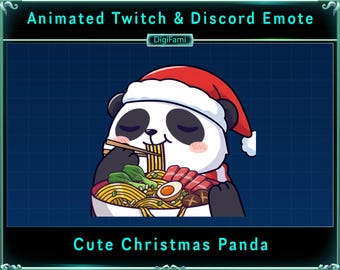 Niedlicher Essen Ramen Weihnachten Panda Animiertes Twitch Emote, Essen Ramen Panda Chat Emotes, Süßer Panda Twitch Emotes für Streamer, Chatten