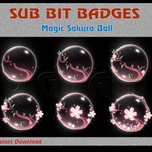 Magic Sakura Ball Twitch Sub Bit Badges / Cherry Blossom Sub Badges / Stream Kunstwerke für Streamer