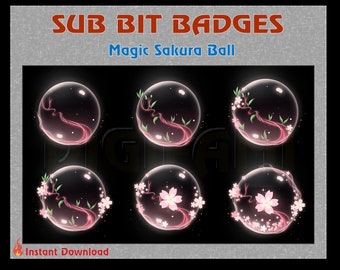 Magic Sakura Ball Twitch Sub Bit Badges / Cherry Blossom Sub Badges / Stream Artworks para Streamers