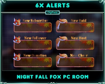 Animated Twitch Alerts Night Autumn Fox, Night Fall Fox Twitch Alerts, Autumn Twitch Alerts, Fall Twitch Alerts for Streamers, OBS