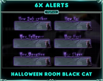 Witchy Cat Ghost Animated Twitch Alerts, Halloween Twitch Alerts, Ghost Twitch Alerts, Black Cat Twitch Alerts for Streamers, YouTubers