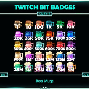 Beer Mugs Twitch Bit Badges for Streamers, Discord, YouTubers on Twitch, YouTube or other applicable platforms