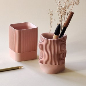 Elegant desk holder 2 colors desk organizer modern vase pencil cup handmade jesmonite office accessories christmas gift image 2