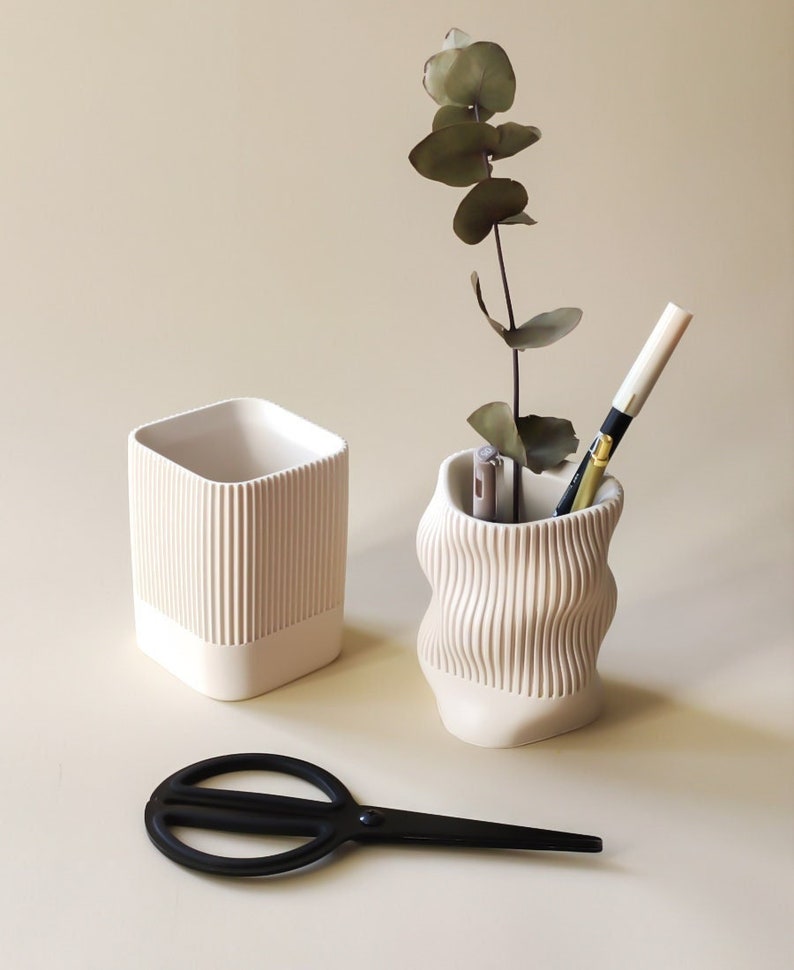 Elegant desk holder 2 colors desk organizer modern vase pencil cup handmade jesmonite office accessories christmas gift image 1