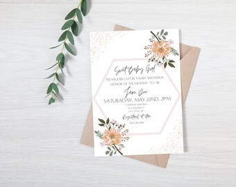 Printable floral baby girl shower invitation editable template