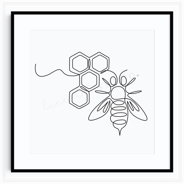 Honeycomb Bee Line Art, Insect Line Art, Bee Wall Art, Single Line Art, Line Drawing, Honeycomb, Bumble Bee Line Art, Farmhouse Line Art