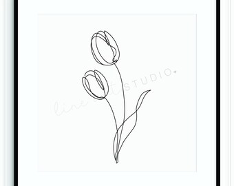 Tulip Line Art Digital Print, Single Line Art, Line Drawing, Line Art Floral, Flower Line Art, One Line Drawing, Tulip Floral Wall Art
