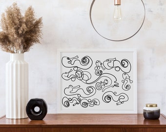 Arte de pared abstracto imprimible / Arte lineal minimalista IMPRIMIBLE / Póster imprimible en blanco negro