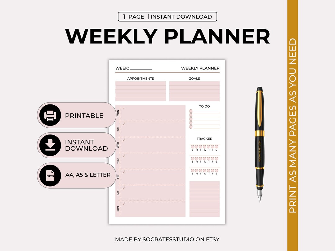 Minimalist Weekly Planner Printable, A4 A5 Letter (digital Download) - Etsy