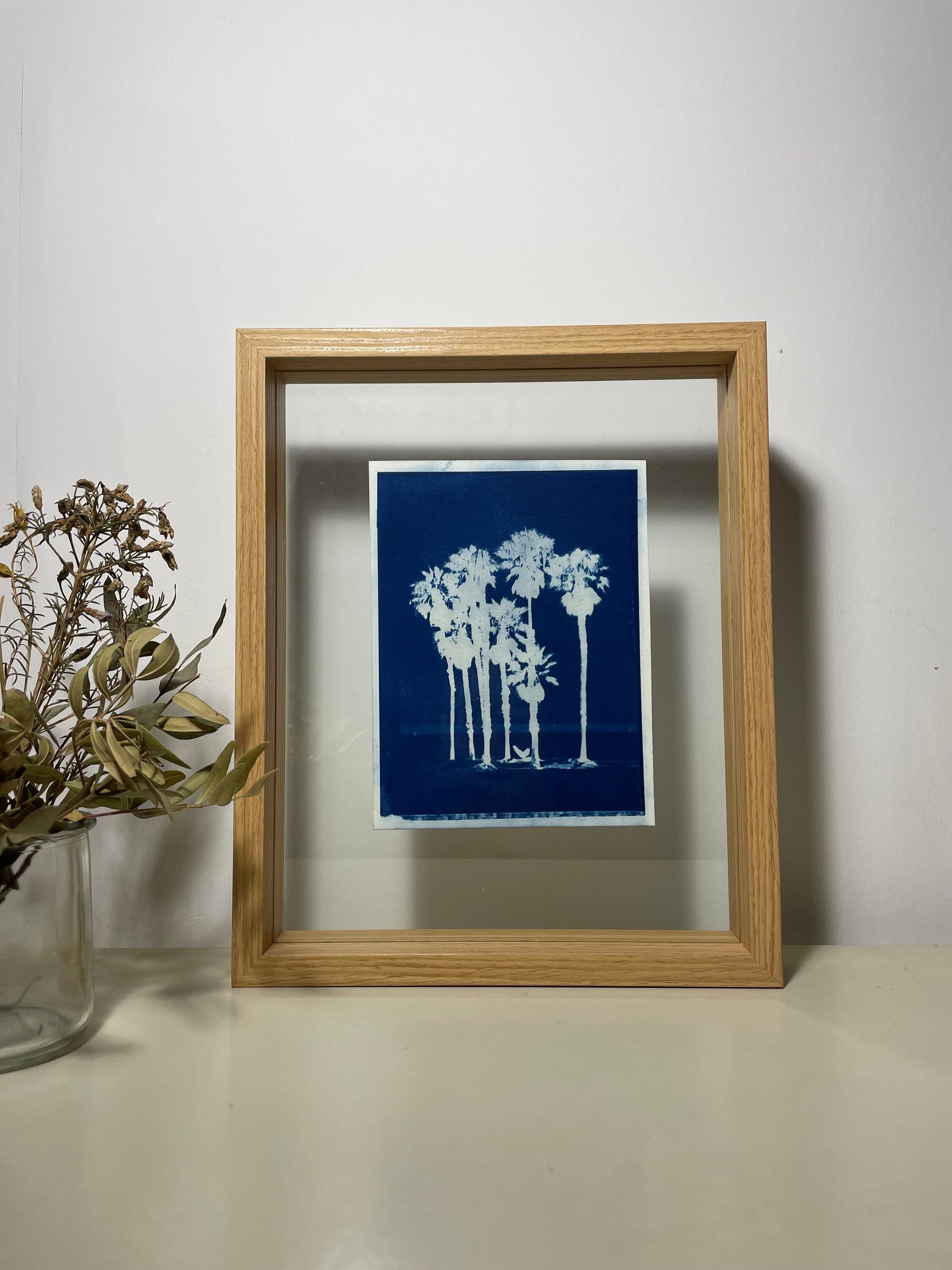 Tableau Encadré, A L'ombre Des Palmiers _ Photographie Impression Cyanotype, Affiche A6 Encadrée Piè