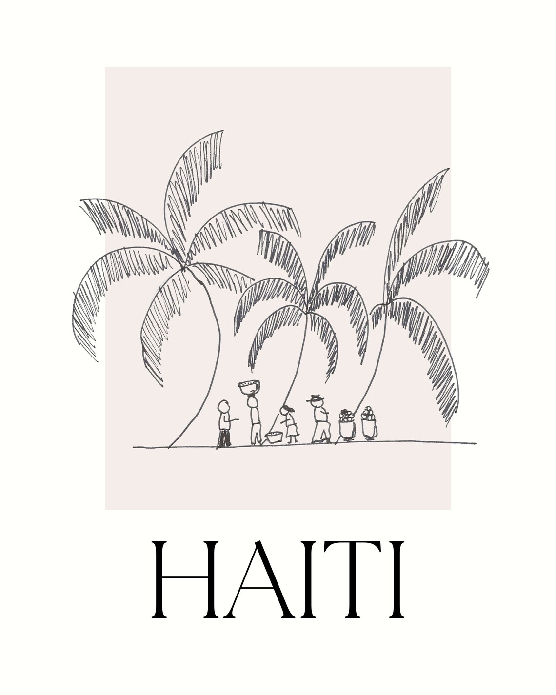 Haiti Travel Poster Handdrawn Market Line Art Printable Etsy