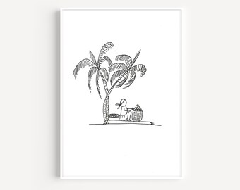 Haitian Woman Selling Fruit, Caribbean Coastal Art (Digital Download)