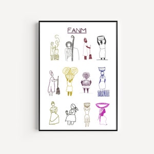 Printable Wall Art Hand-Drawn Afro Caribbean Women Poster, Femme Art for Instant Download