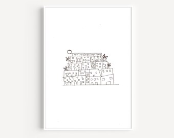 Tropical Minimalist Printable Haitian Coastal Caribbean Houses Wall Art