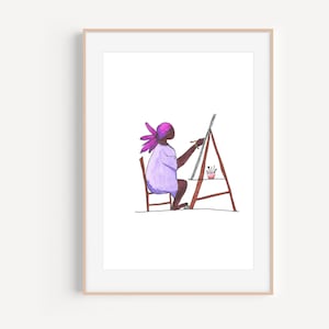 Printable Hand-Drawn Afro Caribbean Woman Artist Art Print