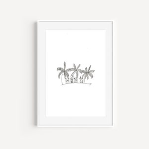 Printable Hand-Drawn Caribbean Salsa Dancers Tropical Summer Art Print, Coastal Art for Instant Download