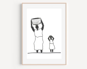 Minimalist Afro Mother Daughter Print, Haitian Caribbean Art (Digital Download)