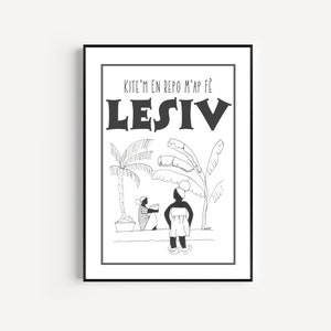 Printable Haitian Creole Laundry Room Sign from Haiti, Calm Caribbean Black and White Poster, Neutral Coastal Boho Creole Sassy Sayings