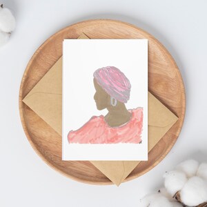 Printable Minimalist Hand Drawn Art Card, Lady with Headwrap Blank NoteCard